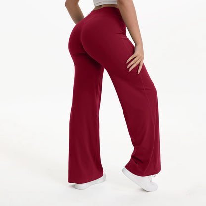 Softmotion Straight Leg Bottoms Women'S Mid-Waist Yoga Pants GYM Leggings Naked Feel Pilates Running Sports Trousers