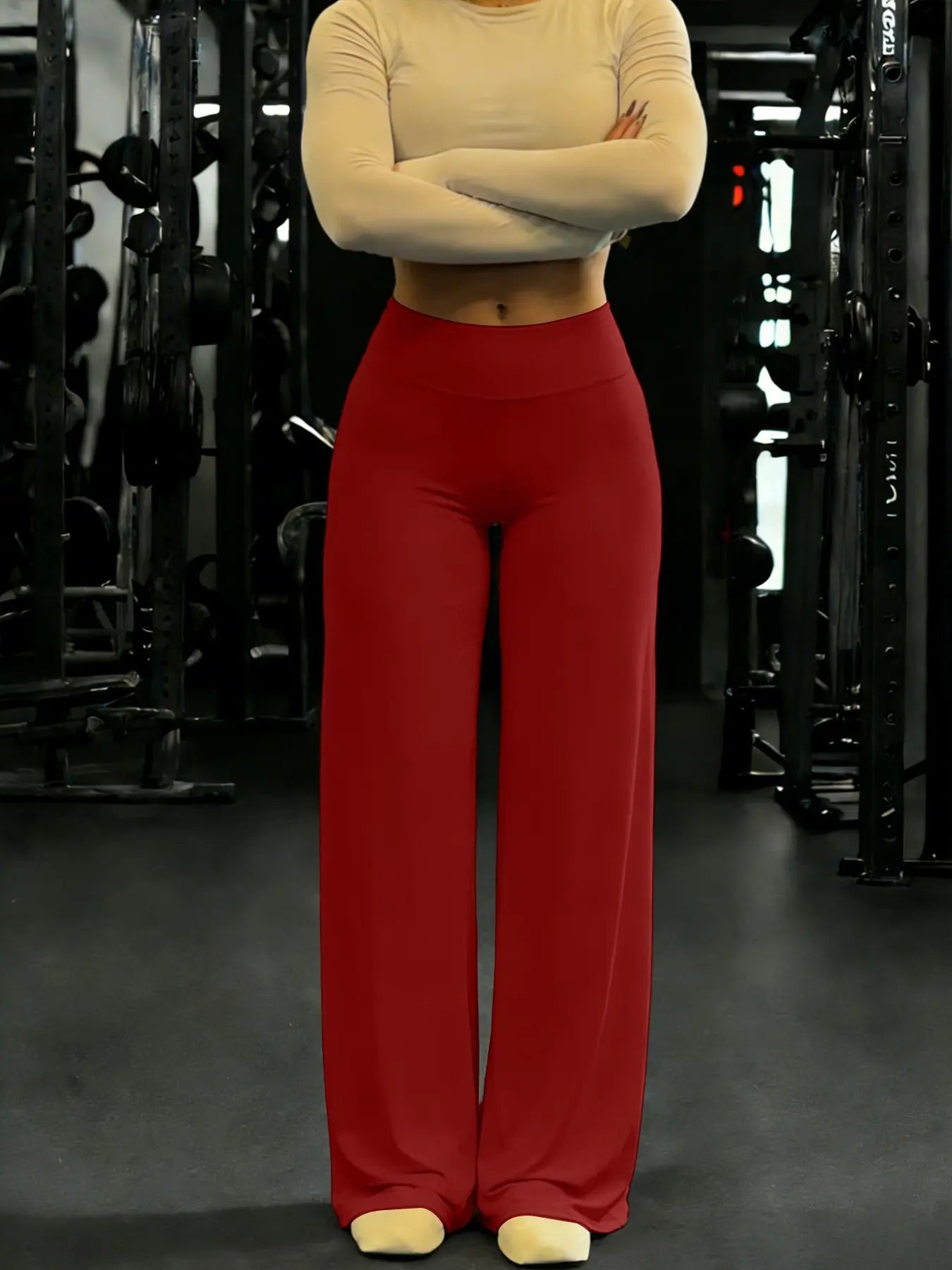 Women'S High Waist Elastic Straight Leg Pants, Sporty Casual Soft Yoga Gym Fitness Workout Pants, Summer Spring Daily Wear