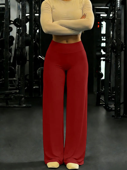 Women'S High Waist Elastic Straight Leg Pants, Sporty Casual Soft Yoga Gym Fitness Workout Pants, Summer Spring Daily Wear