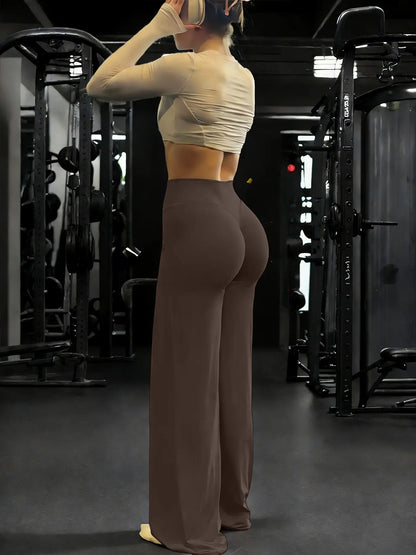 Women'S High Waist Elastic Straight Leg Pants, Sporty Casual Soft Yoga Gym Fitness Workout Pants, Summer Spring Daily Wear